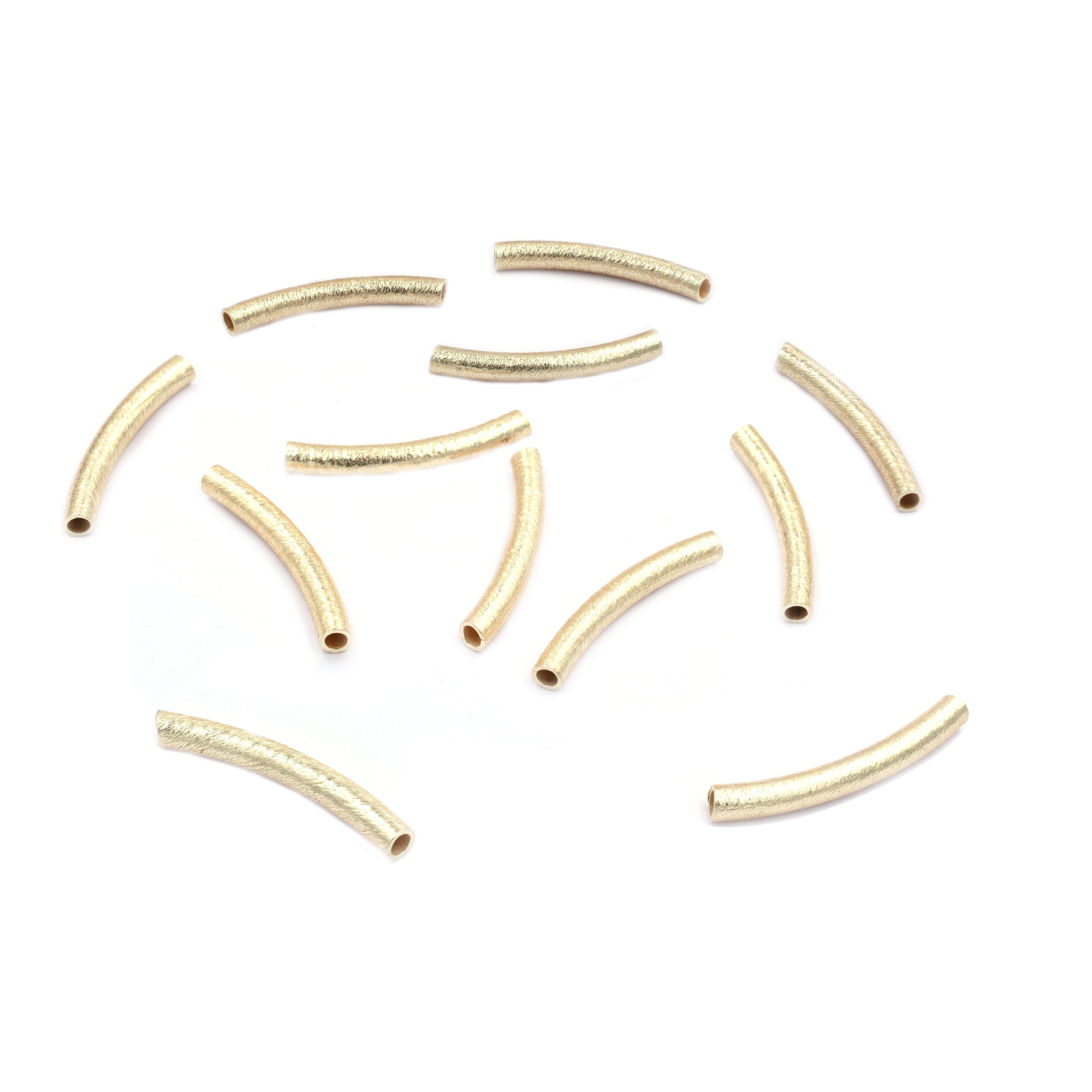 30 Pcs 30X4mm Curved Tube Brushed Matte Finish Beads Gold Plated Copper