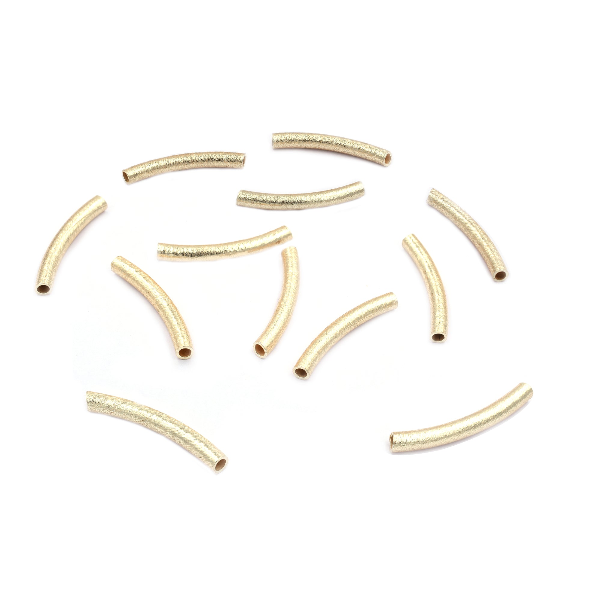 30X4mm Curved Tube Brushed Matte Finish Beads Gold Plated Copper