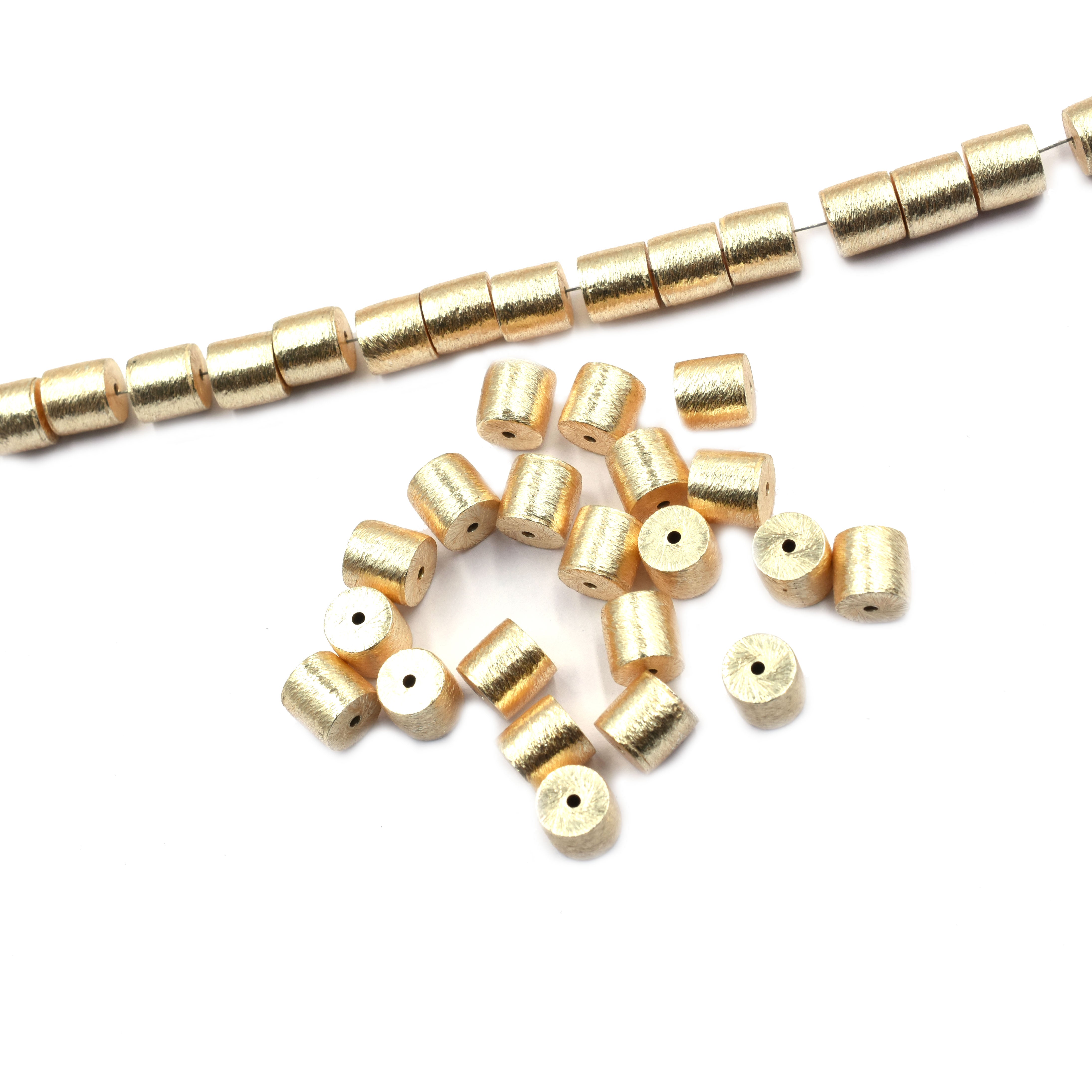 10 Pcs 8X8mm Cylinder Brushed Matte Finish Beads Gold Plated Copper