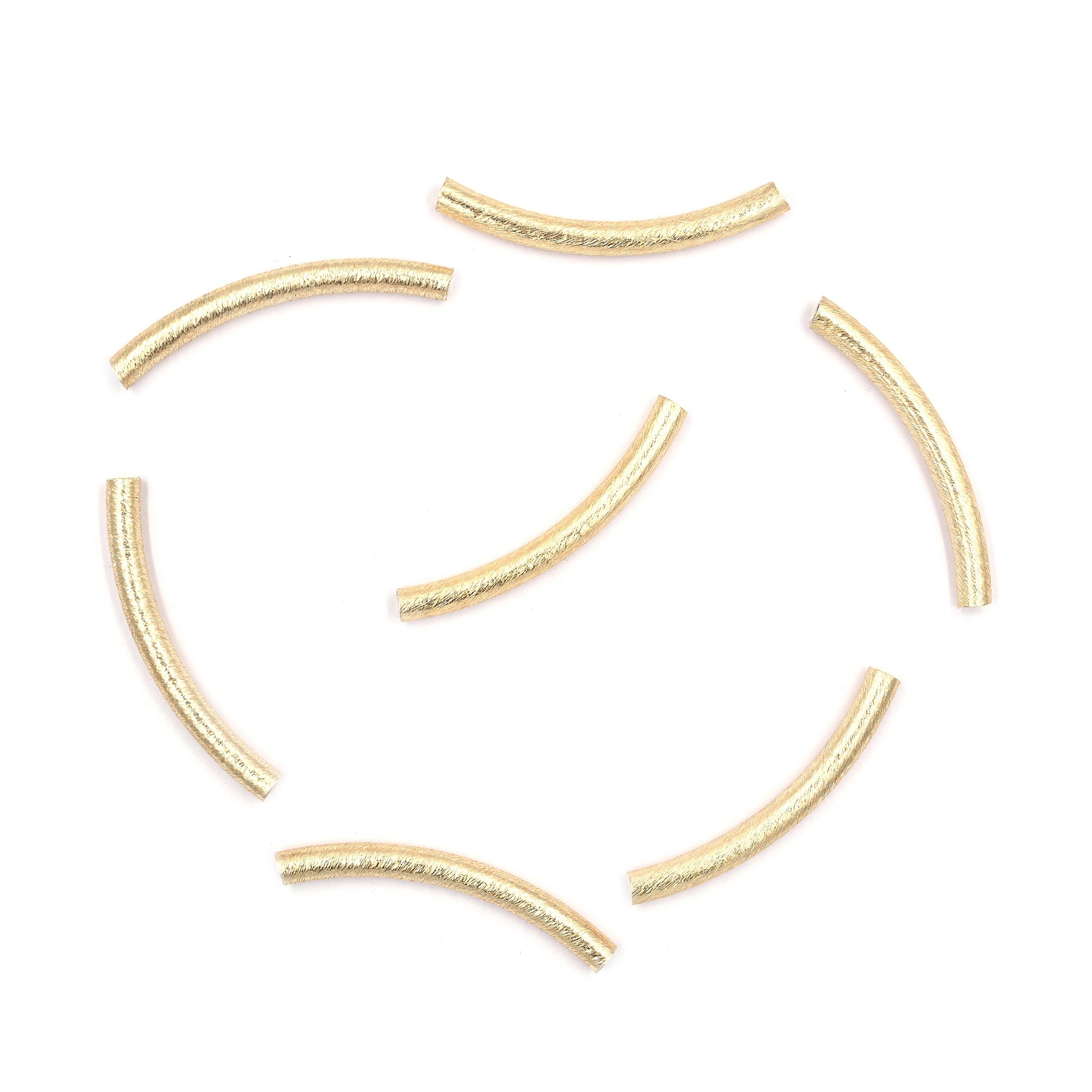 30 Pcs 40X4mm Curved Tube Brushed Matte Finish Beads Gold Plated Copper