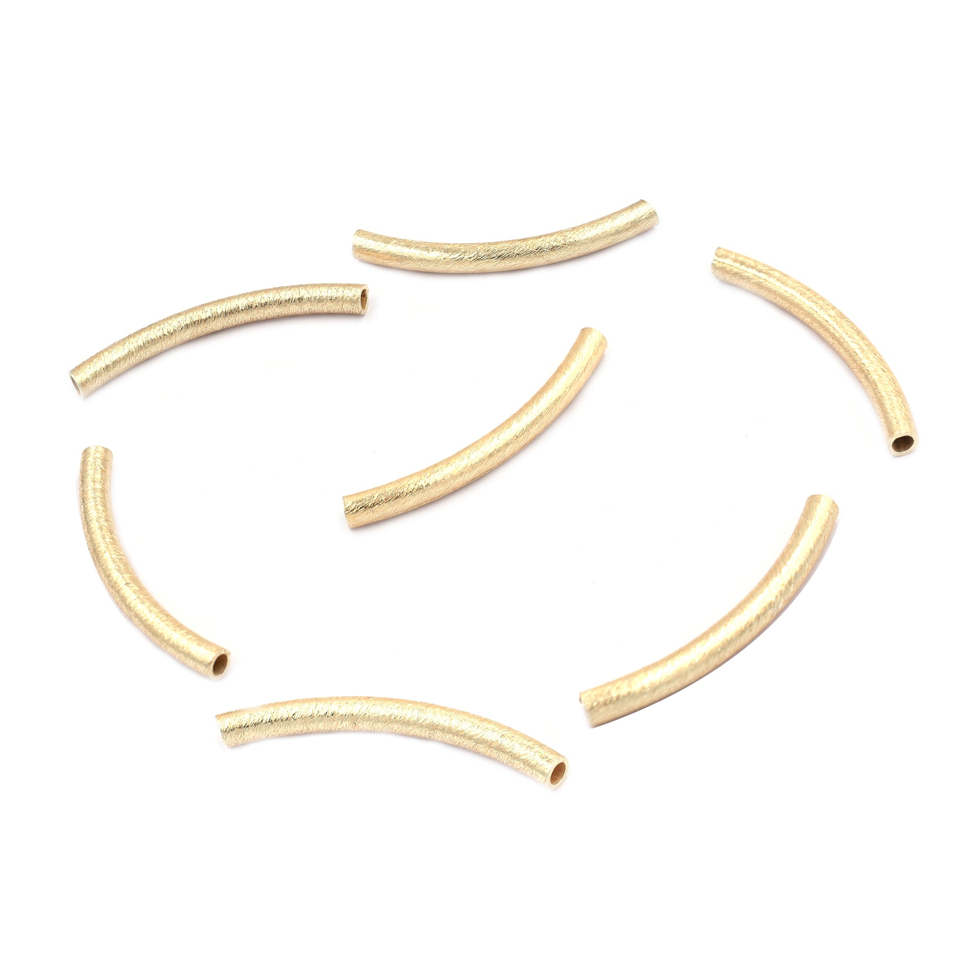 30 Pcs 40X4mm Curved Tube Brushed Matte Finish Beads Gold Plated Copper