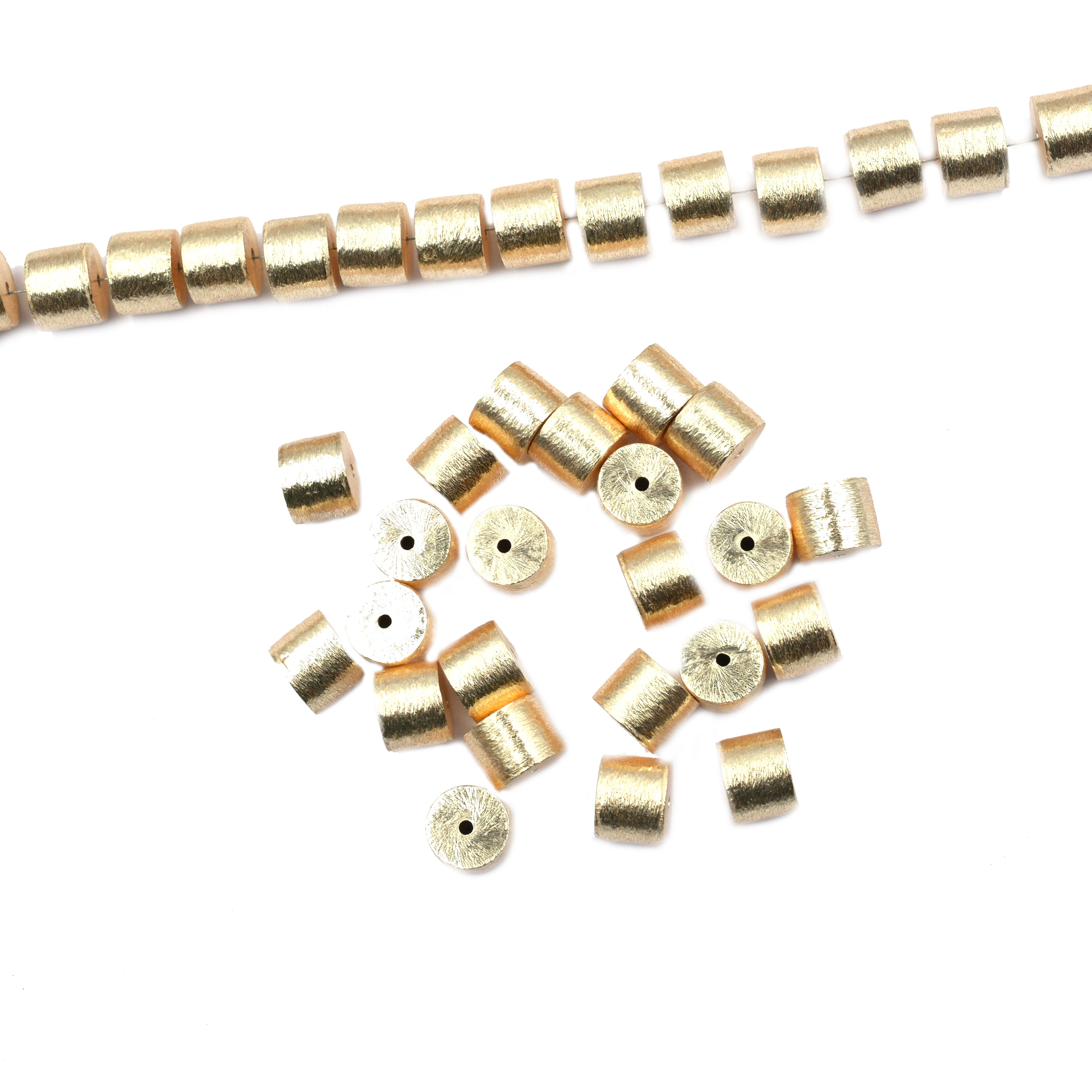 8X10mm Cylinder Brushed Matte Finish Beads Gold Plated Copper