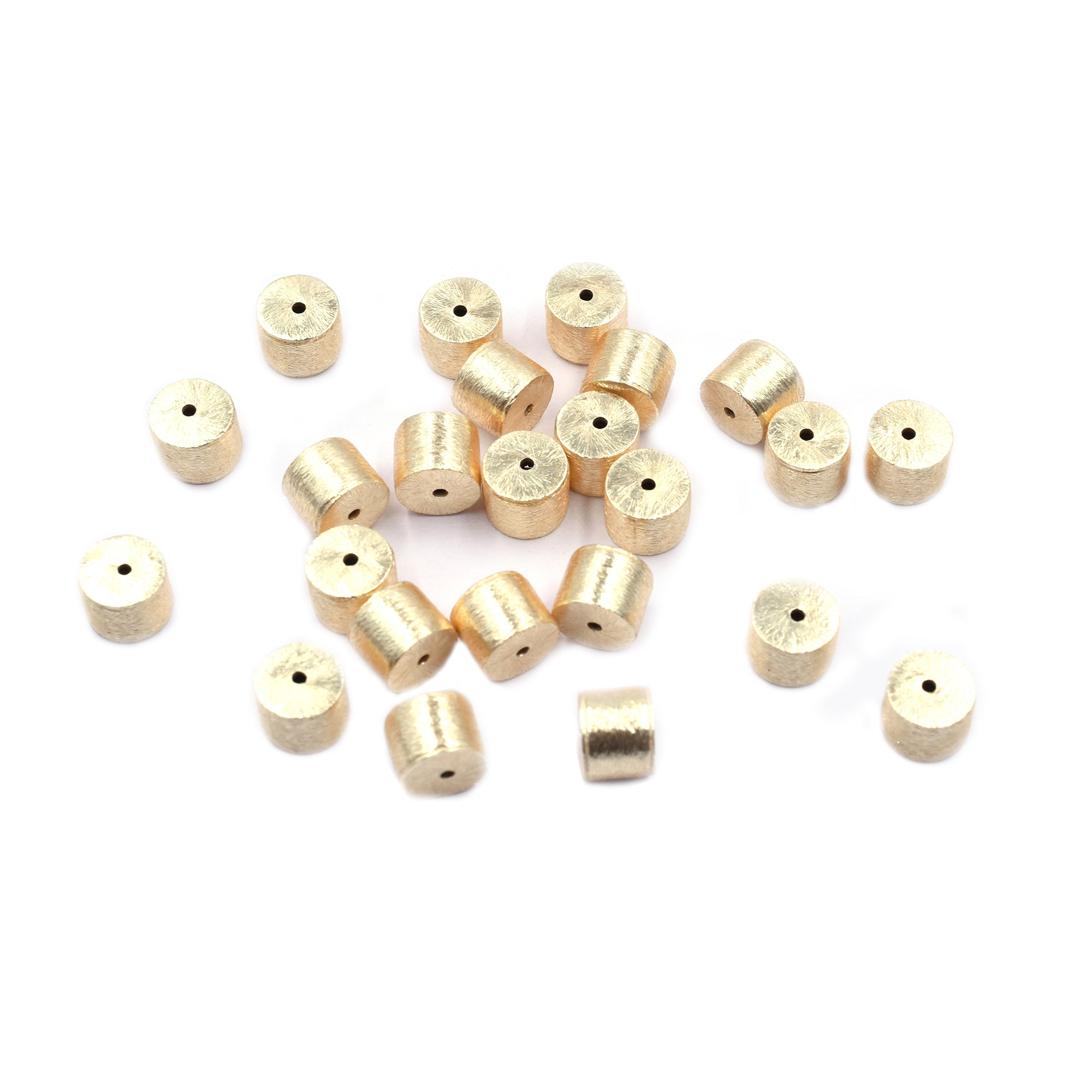 10 Pcs 8X10mm Cylinder Brushed Matte Finish Beads Gold Plated Copper