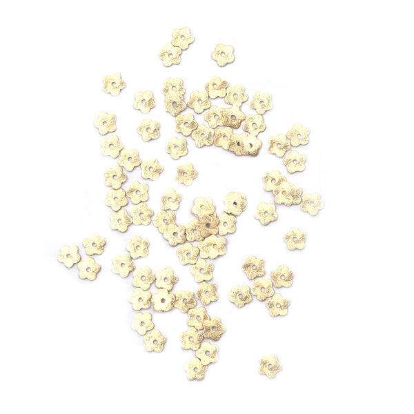200 Pcs 6mm Flower Disc Brushed Matte Finish Beads Gold Plated Copper