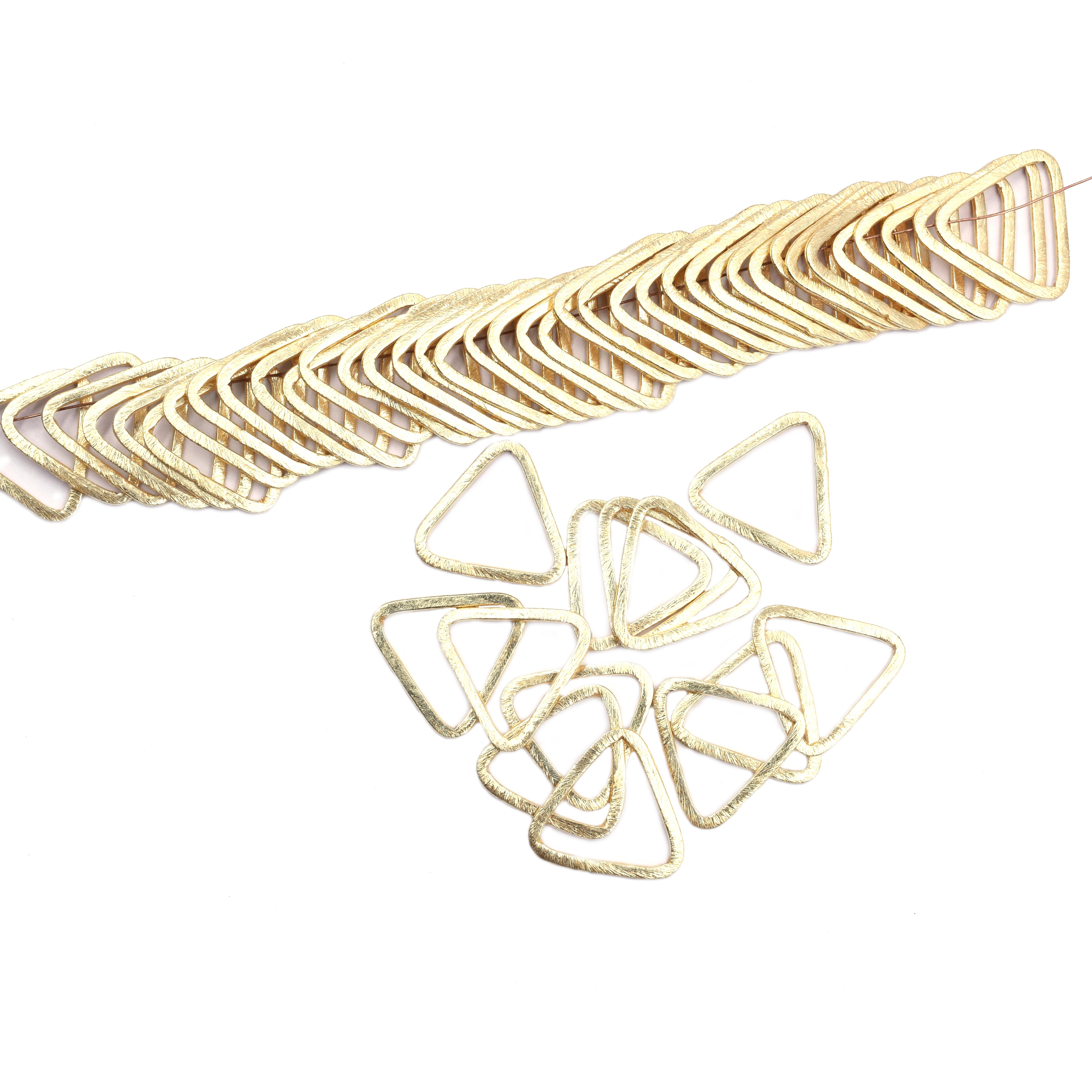 20 Pcs 24mm Triangle Brushed Matte Finish Links Hoops Connector Gold Plated Copper