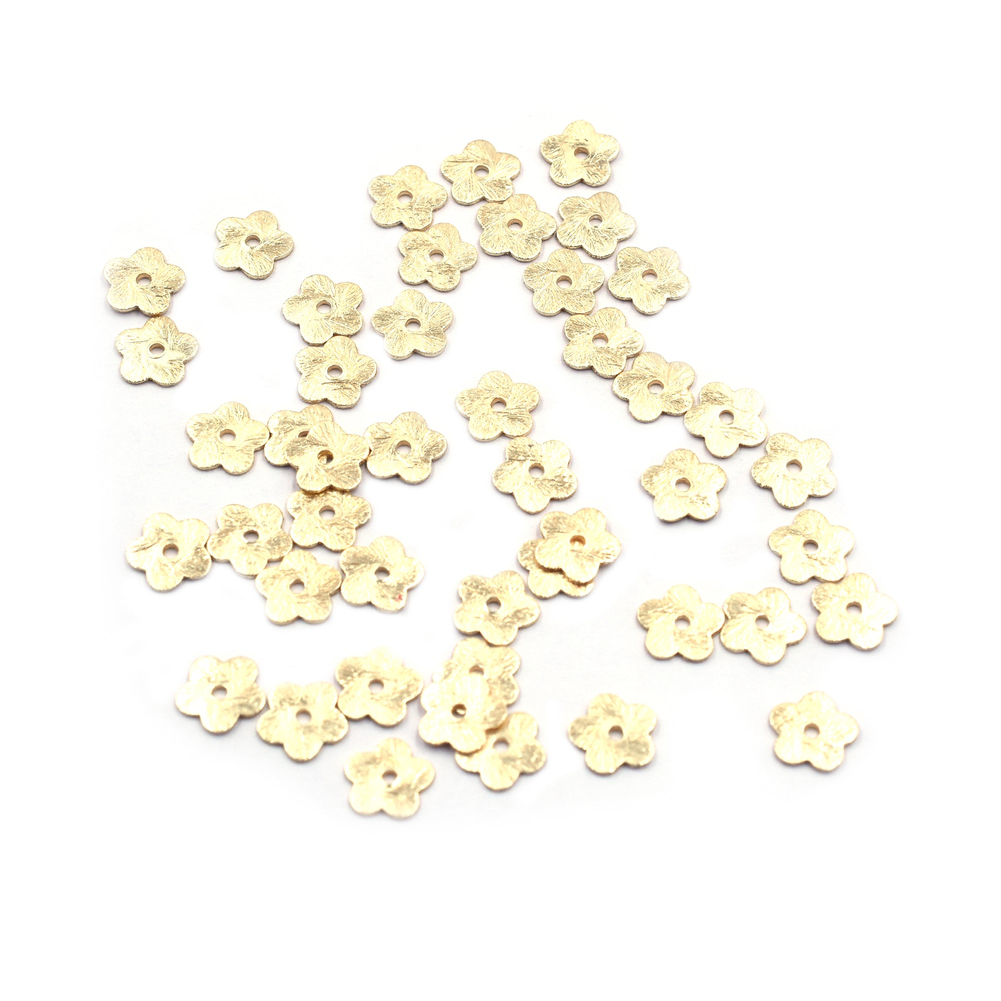 100 Pcs 8mm Flower Disc Brushed Matte Finish Beads Gold Plated Copper