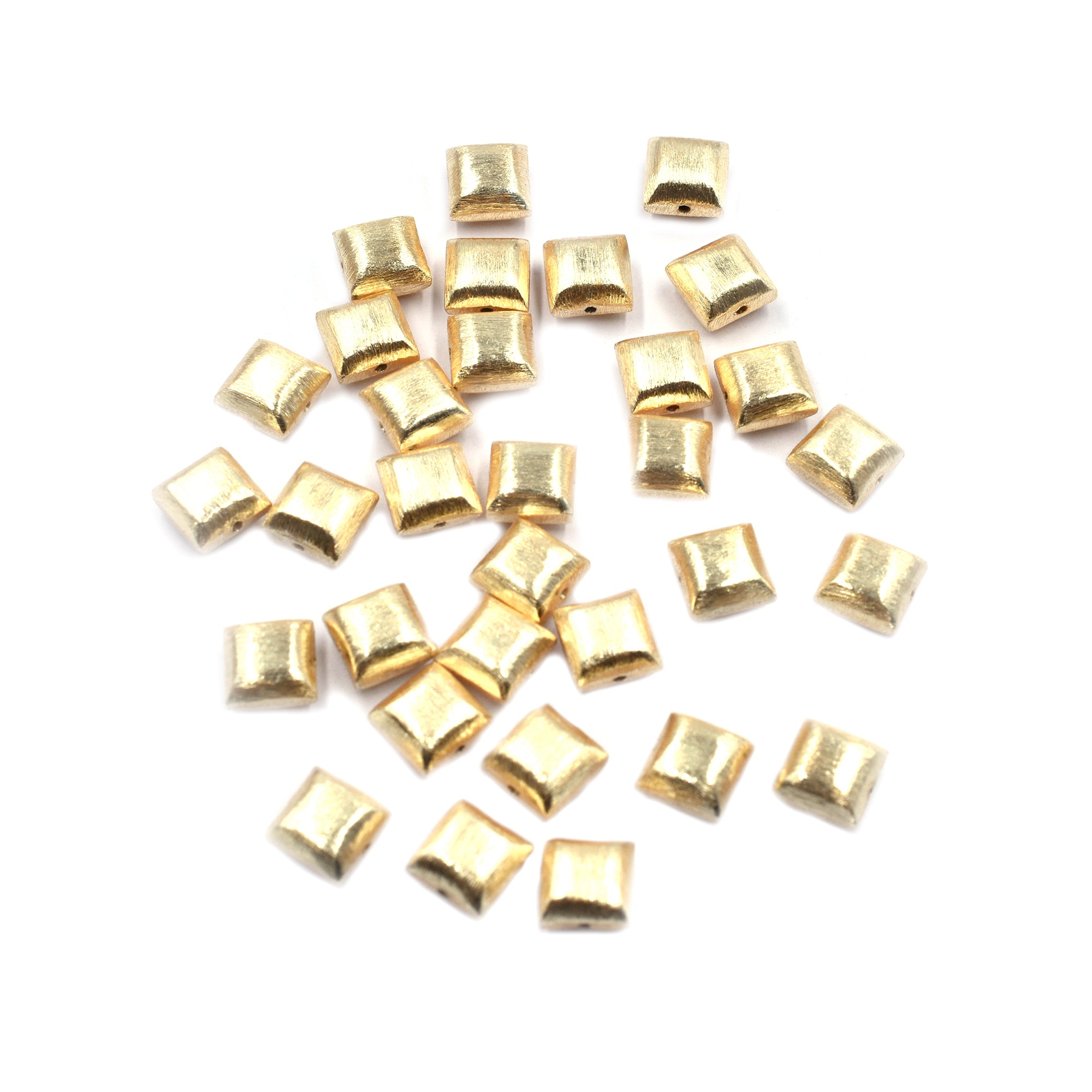 20 Pcs 10mm Cushion Brushed Matte Finish Beads Gold Plated Copper