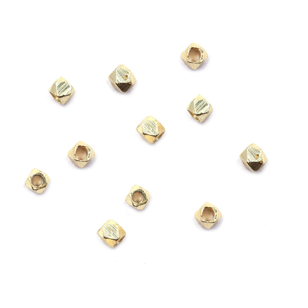 500 Pcs 3mm Diamond Cut Cube Beads Gold Plated Brass