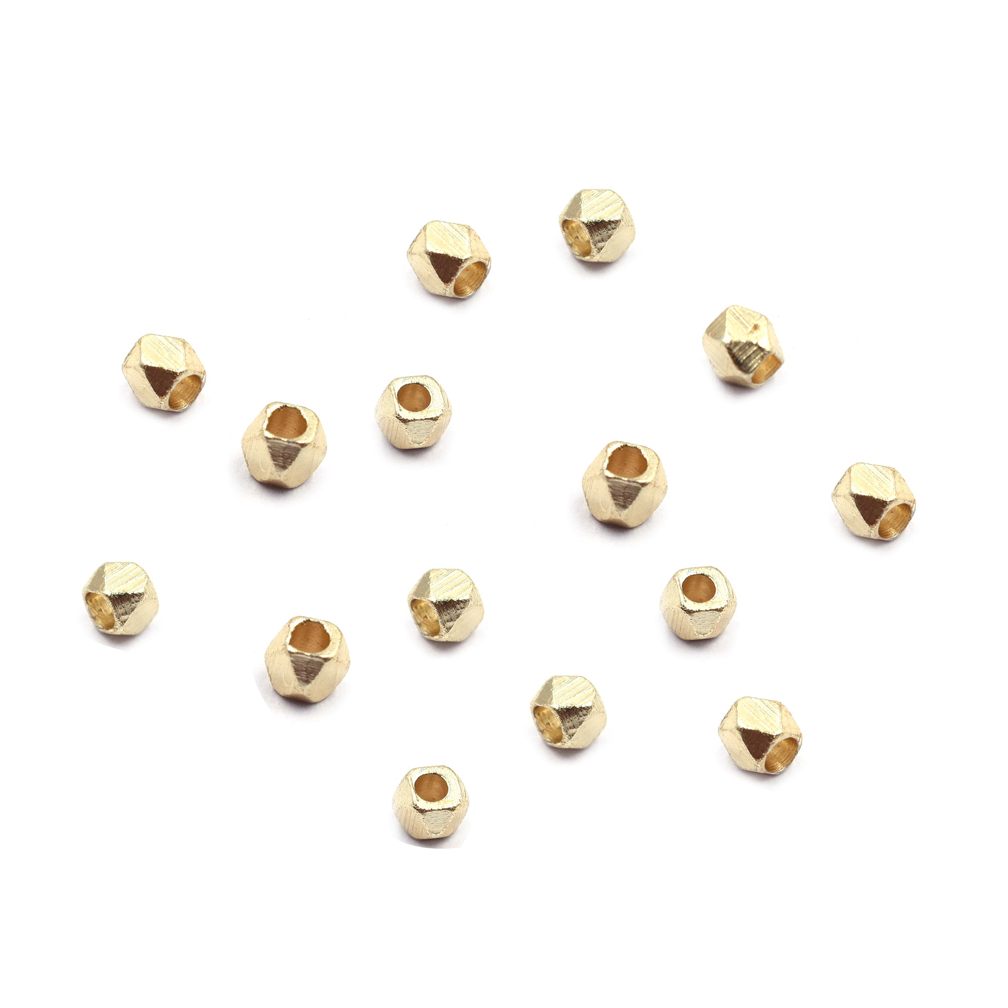 500 Pcs 3mm Diamond Cut Cube Beads Gold Plated Brass