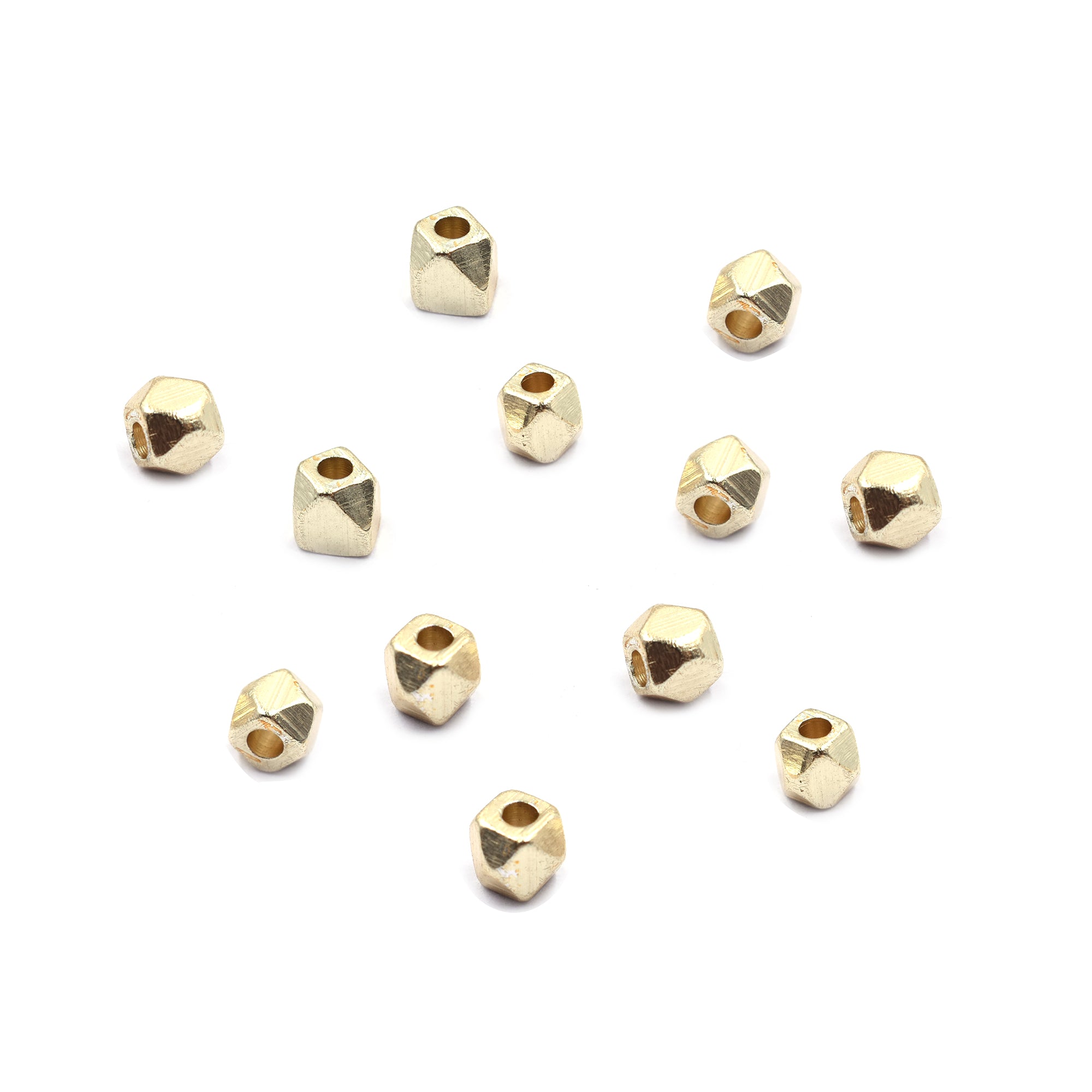 4 mm Diamond Cut Cube Beads Gold Plated Brass
