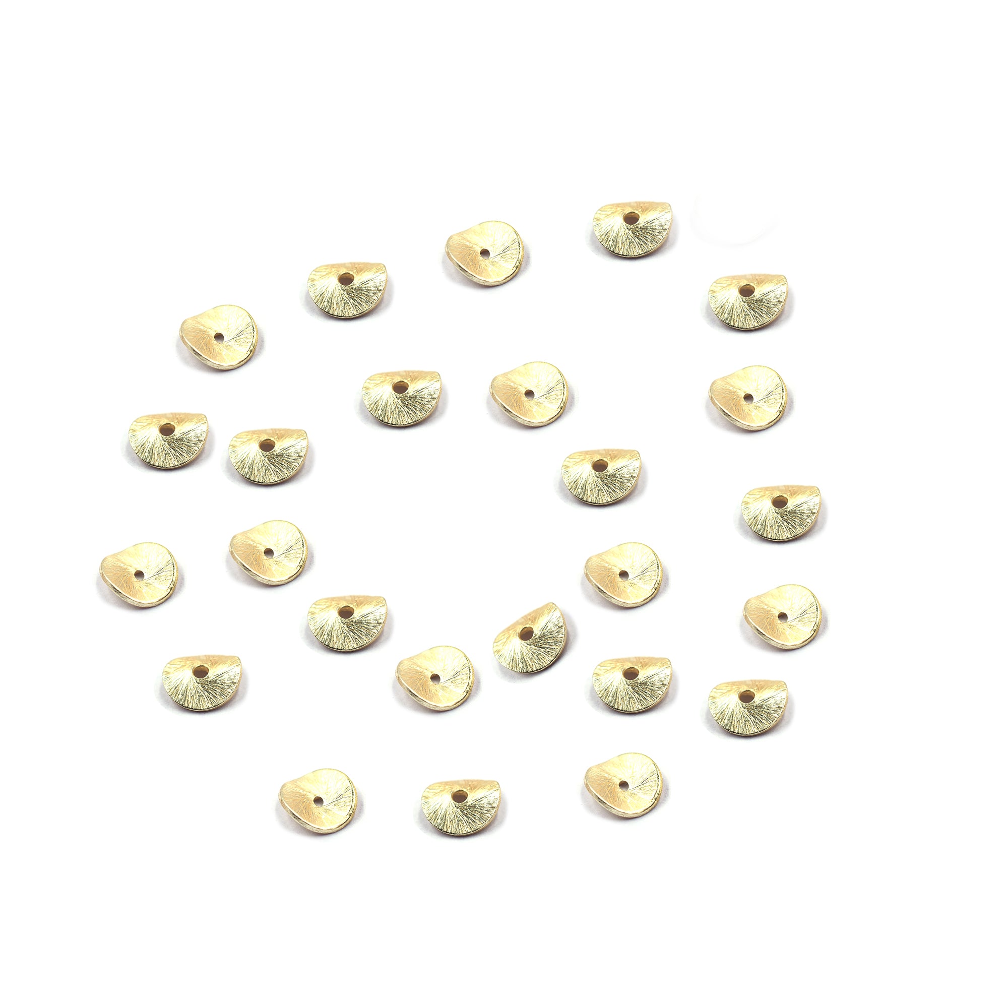 100 Pcs 6mm Wavy Disc Brushed Matte Finish Beads Gold Plated Copper