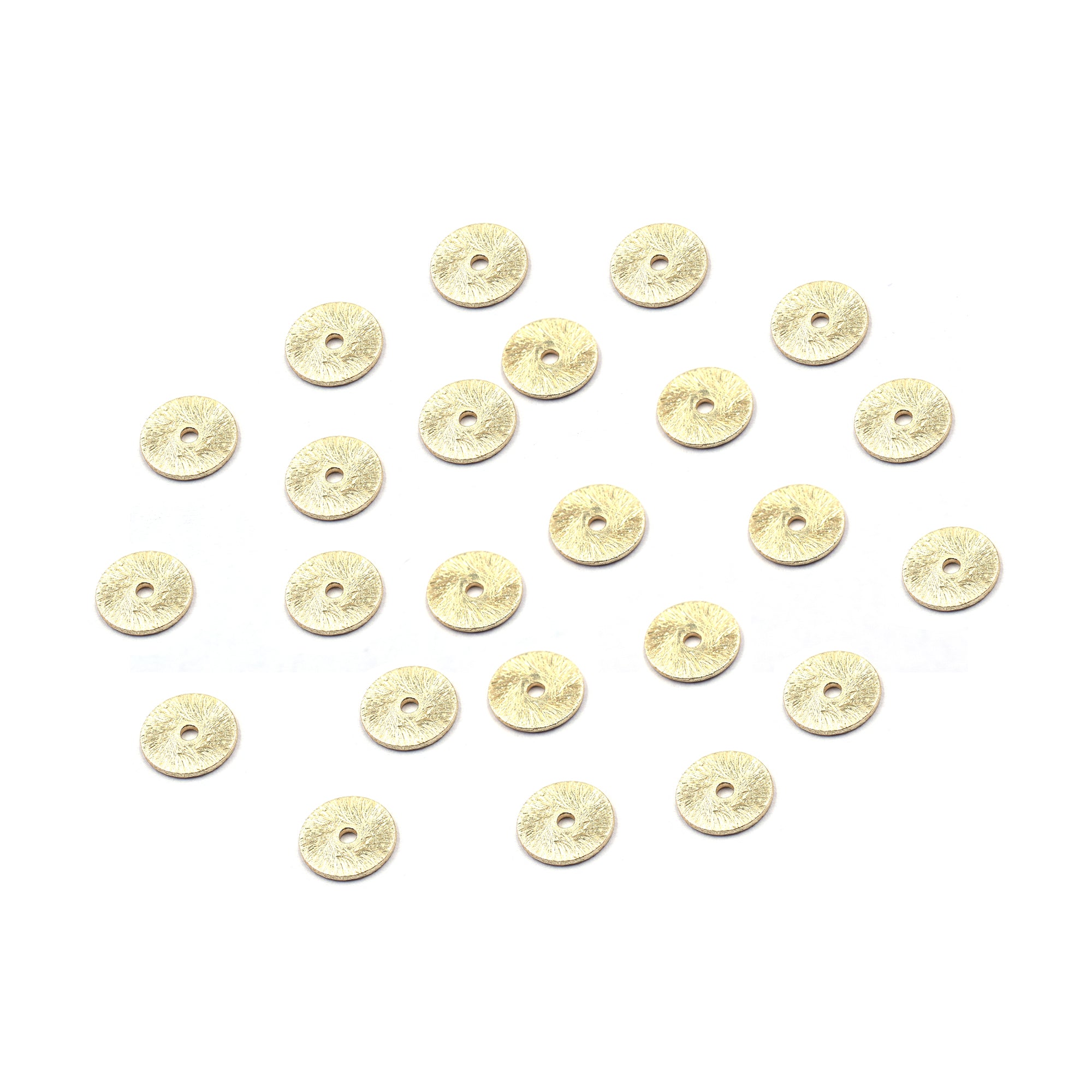 65 Pcs 8mm Flat Wavy Disc Brushed Matte Finish Beads Gold Plated Copper