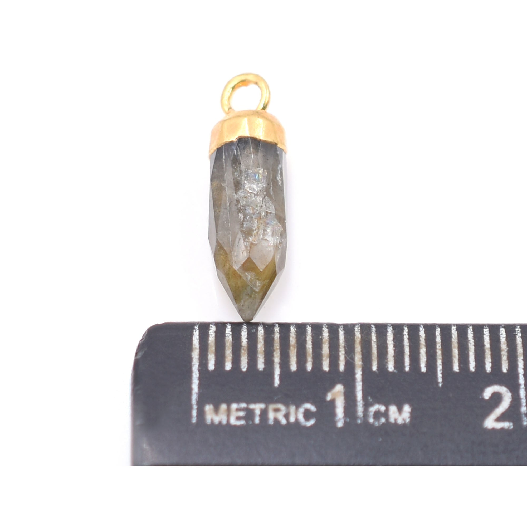 Labradorite 13X5 MM Bullet Shape Gold Electroplated Pendant (Set Of 2 Pcs) - Jaipur Gem Factory