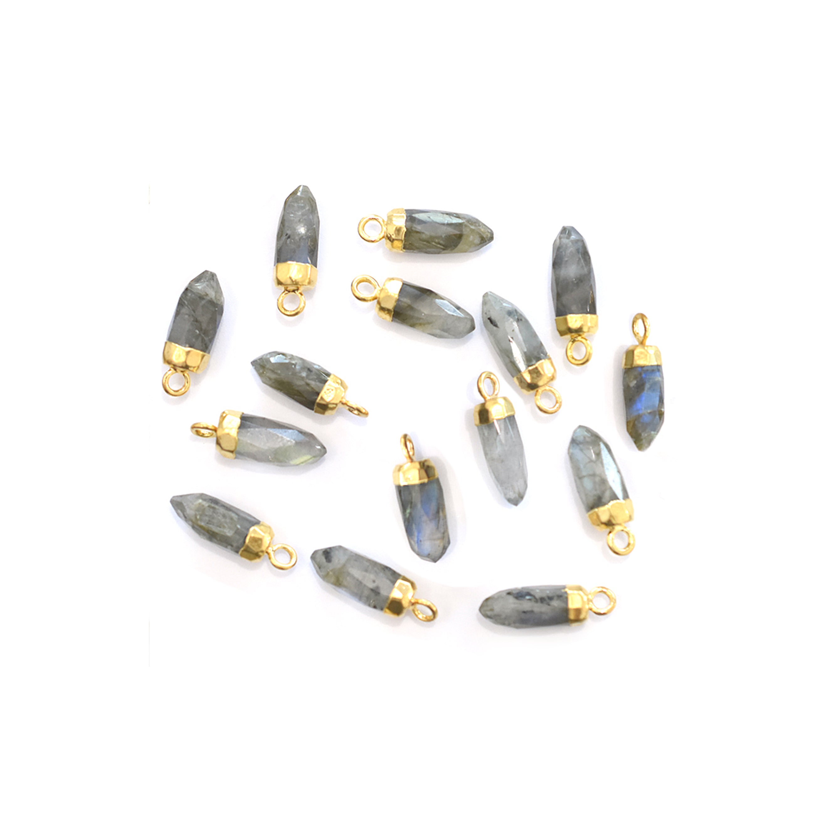 Labradorite 13X5 MM Bullet Shape Gold Electroplated Pendant (Set Of 2 Pcs) - Jaipur Gem Factory