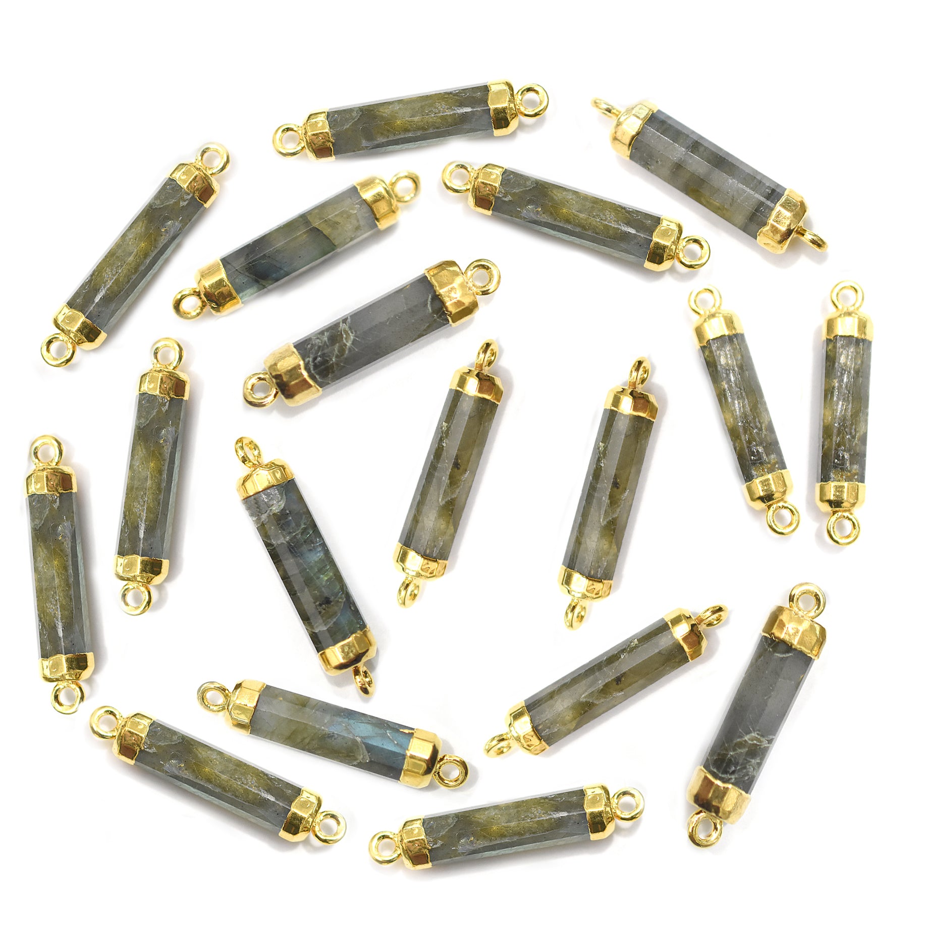 Labradorite 20X5 MM Barrel Shape Gold Electroplated Connector - Jaipur Gem Factory