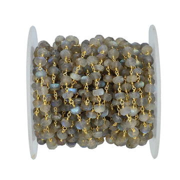 Labradorite Faceted Rondelle Beads Wire Wrapped Chain
