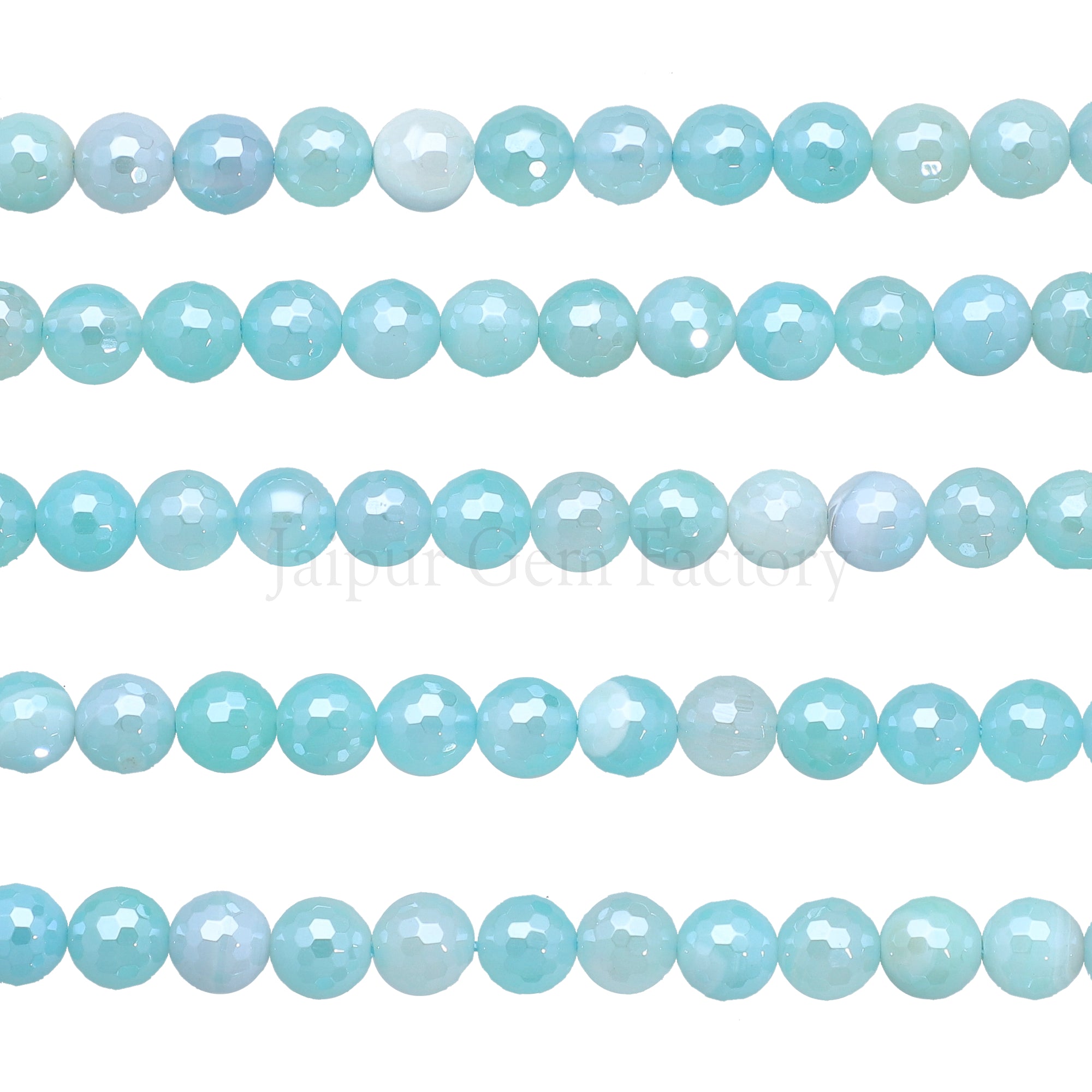 8 MM Mystic Coated Light Blue Agate Faceted Round Beads 15 Inches Strand