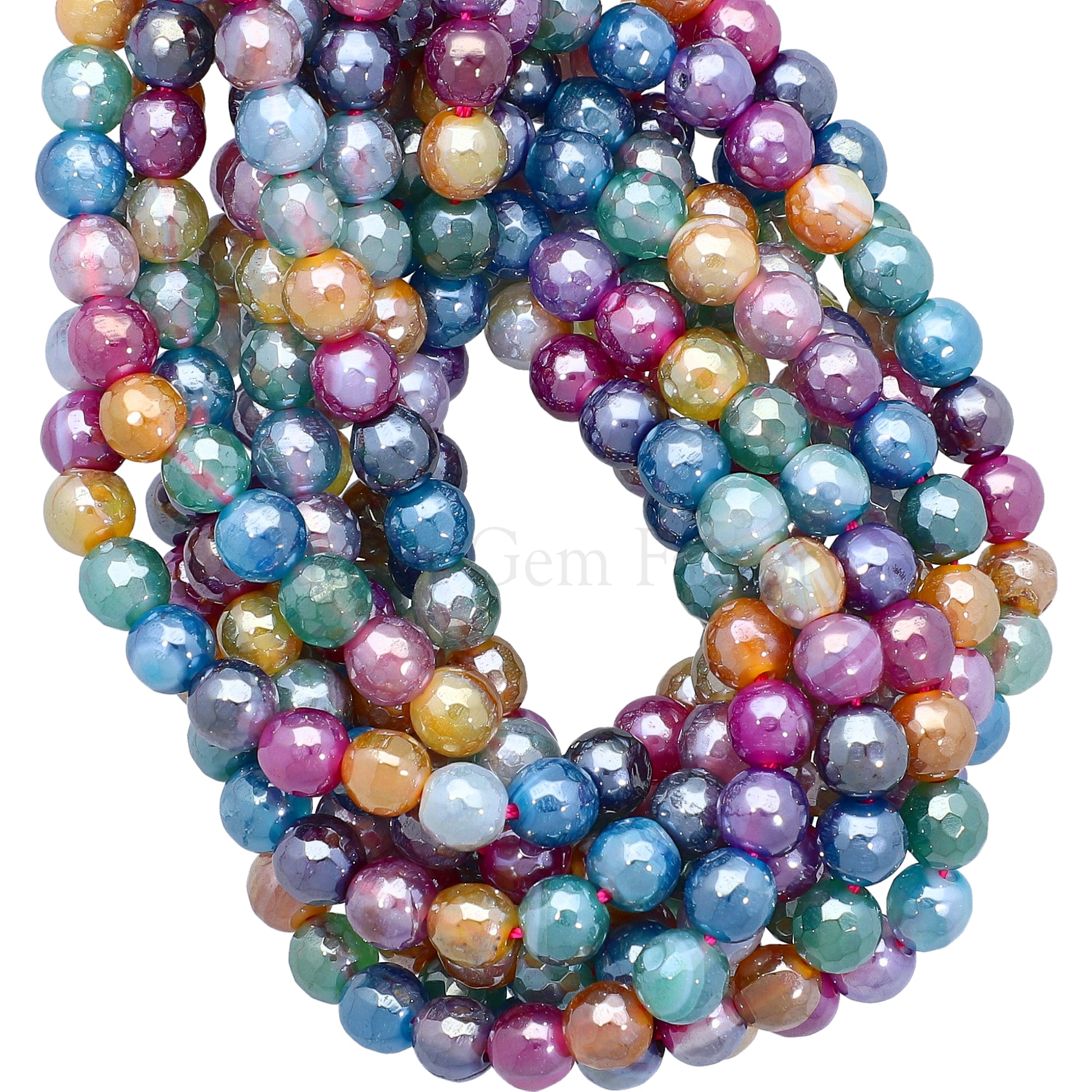 6 MM Mystic Coated Agate Faceted Round Beads 15 Inches Strand