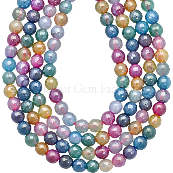 6 MM Mystic Coated Agate Faceted Round Beads 15 Inches Strand