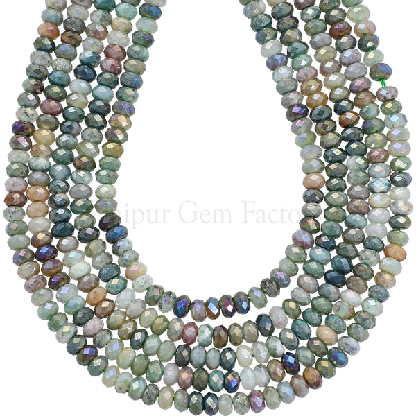 4 MM Mystic Coated Jasper Faceted Rondelle Beads 15 Inches Strand