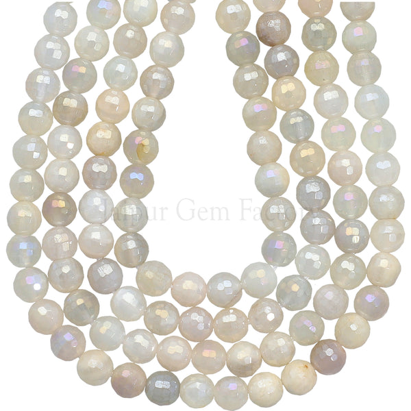 6 MM Mystic Coated Moonstone Faceted Round Beads 15 Inches Strand