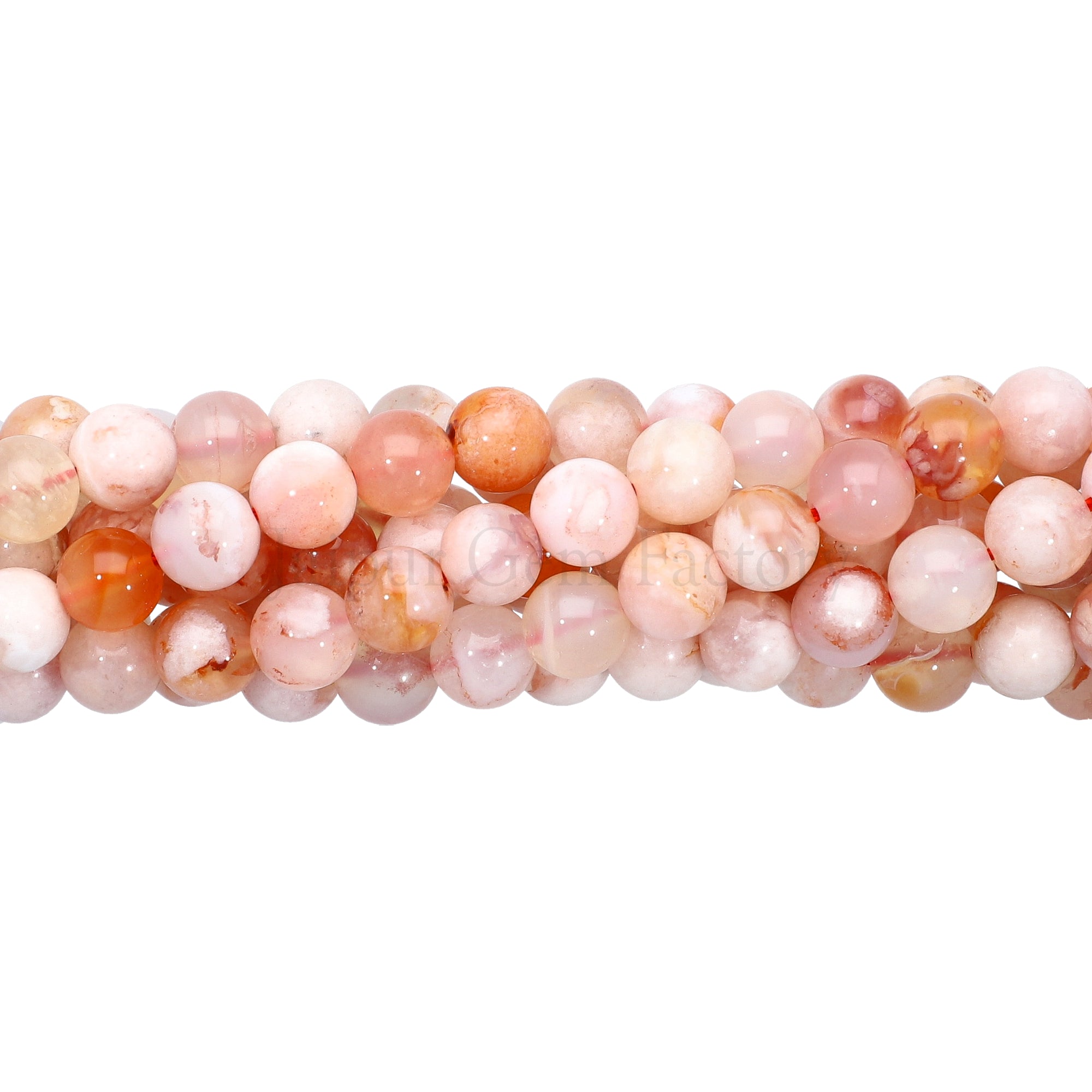 8 MM Natural Pink White Agate Smooth Round Beads 15 Inches Strand