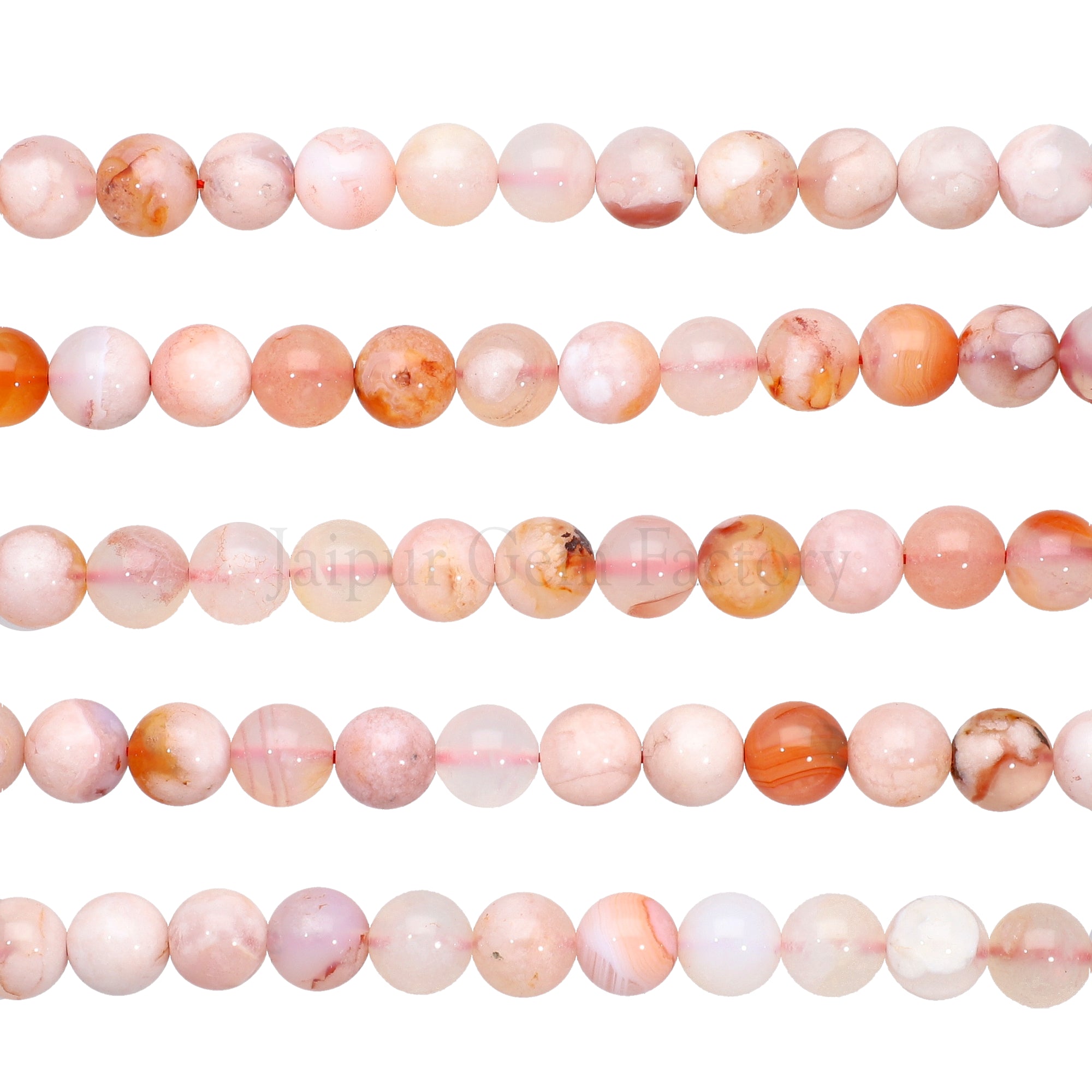 8 MM Natural Pink White Agate Smooth Round Beads 15 Inches Strand