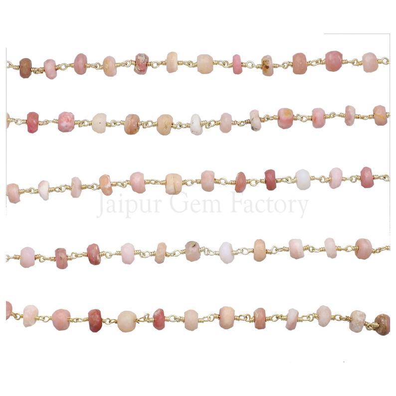 Opal Gemstone Rondelle Beads Gold Plated Chain

