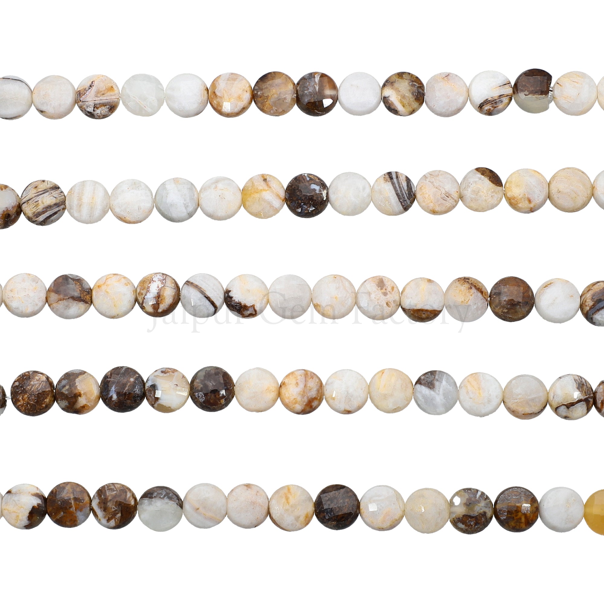 6 MM Petrified Wood Agate Faceted Coin Beads 15 Inches Strand