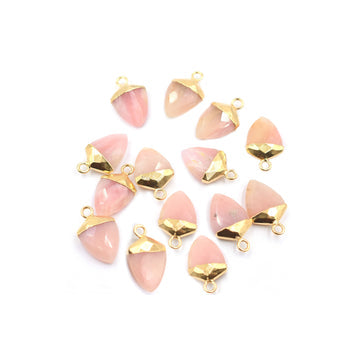 Pink Opal 13X10 MM Shield Shape Gold Electroplated Pendant ( Set Of 2 Pcs)