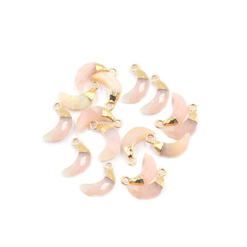 Pink Opal 10X5 MM Moon Shape Gold Electroplated Pendant (Set Of 2 Pcs)