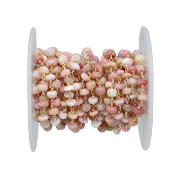 Pink Opal Faceted Rondelle Beads Wire Wrapped Chain

