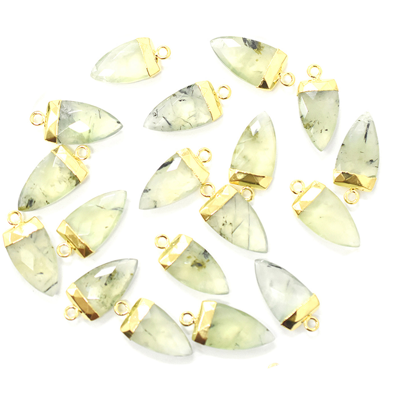 Prehnite Arrow Shape 14 x 9 MM Gold Electroplated Pendant