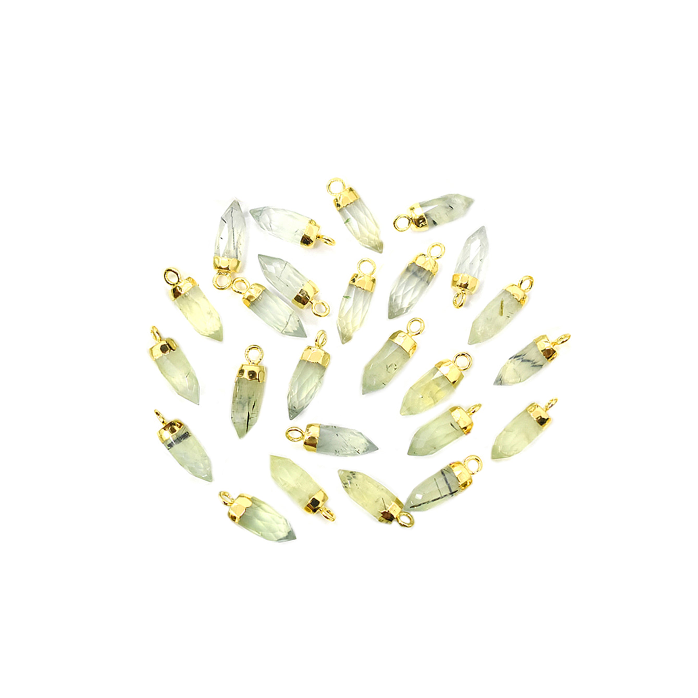 Prehnite 13X5 MM Bullet Shape Gold Electroplated Pendant (Set Of 2 Pcs)