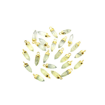 Prehnite 13X5 MM Bullet Shape Gold Electroplated Pendant (Set Of 2 Pcs)