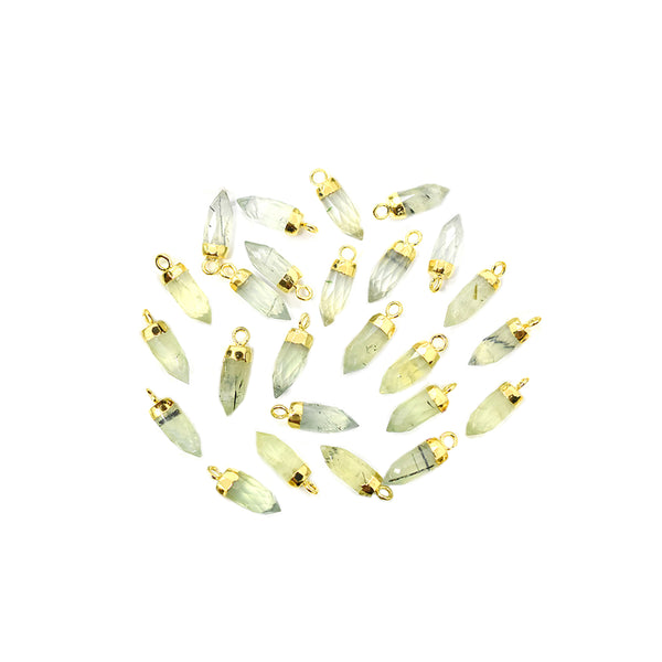 Prehnite 13X5 MM Bullet Shape Gold Electroplated Pendant (Set Of 2 Pcs)