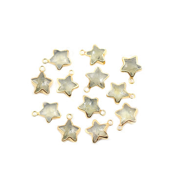 Prehnite 10 To 11 MM Star Shape  Gold Electroplated Pendant (Set Of 2 Pcs)