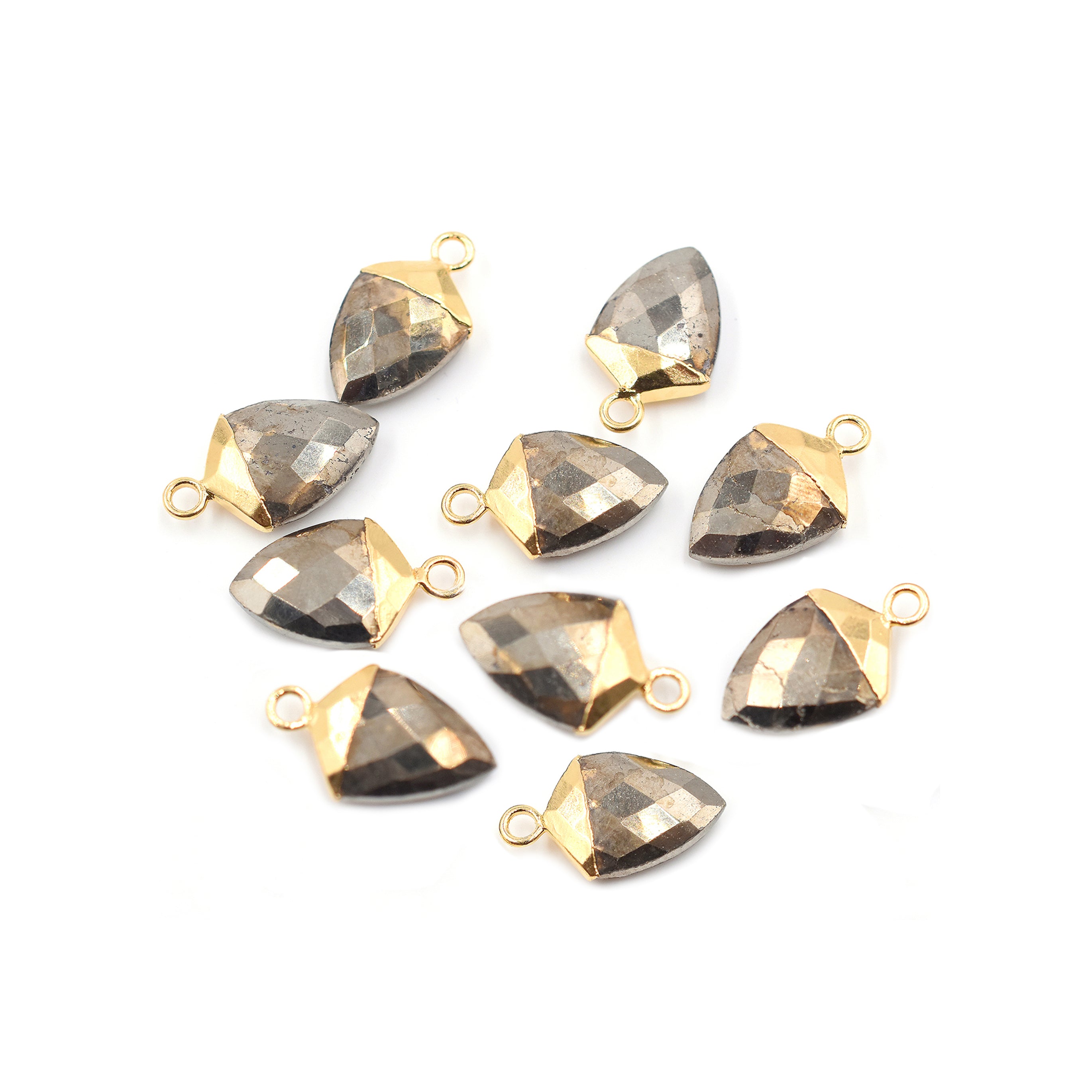 Pyrite 13X10 MM Shield Shape Gold Electroplated Pendant ( Set Of 2 Pcs)