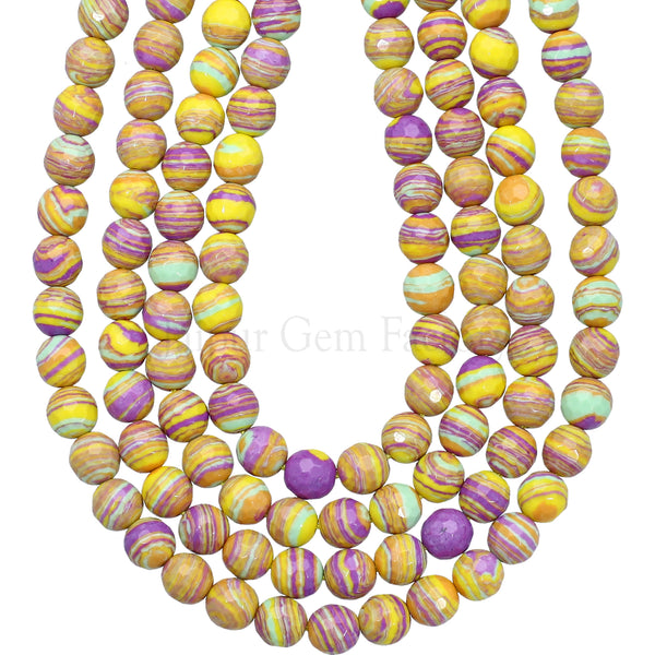6 MM Rainbow Calsilica Faceted Round Beads 15 Inches Strand