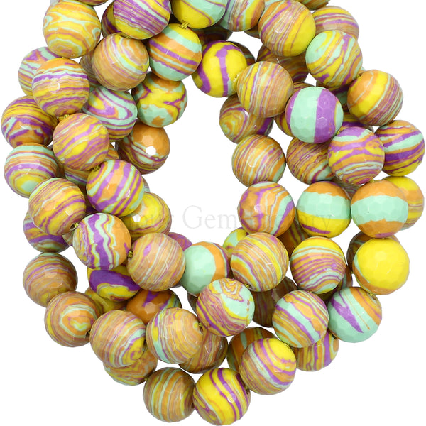8 MM Rainbow Calsilica Faceted Round Beads 15 Inches Strand
