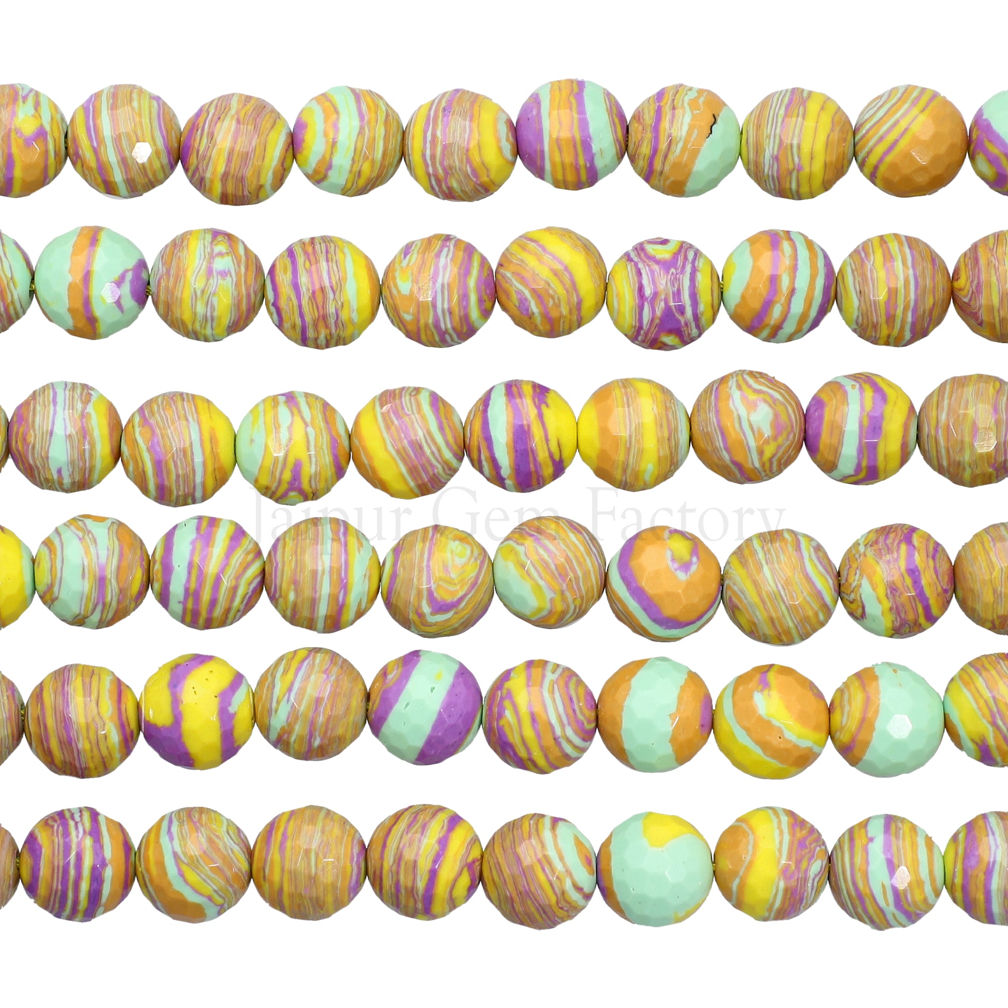 8 MM Rainbow Calsilica Faceted Round Beads 15 Inches Strand