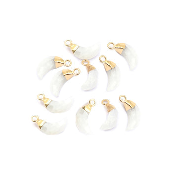 Rainbow Moonstone Moon Shape 10 x 5 MM Gold Electroplated Pendant (Set Of 2 Pcs)