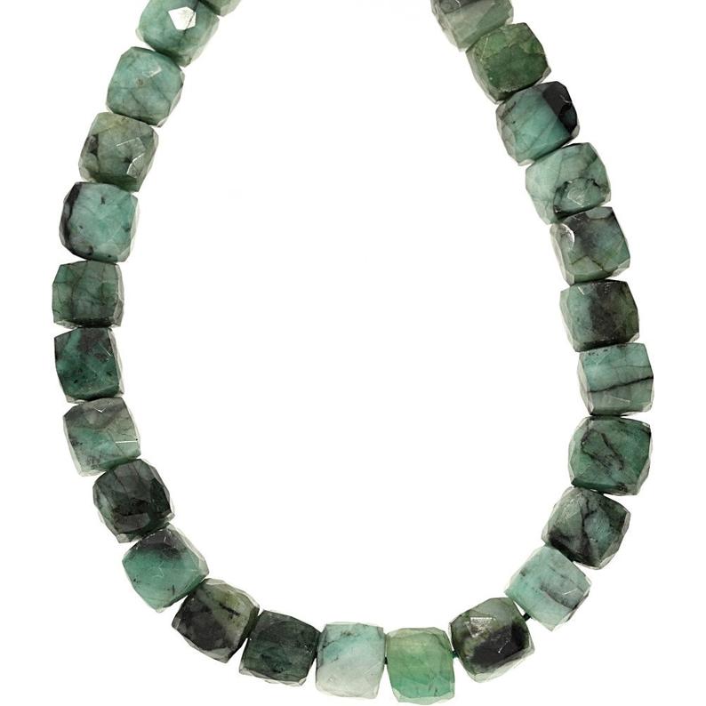 Raw Emerald 7 To 8 MM Faceted Cube Shape Beads Strand