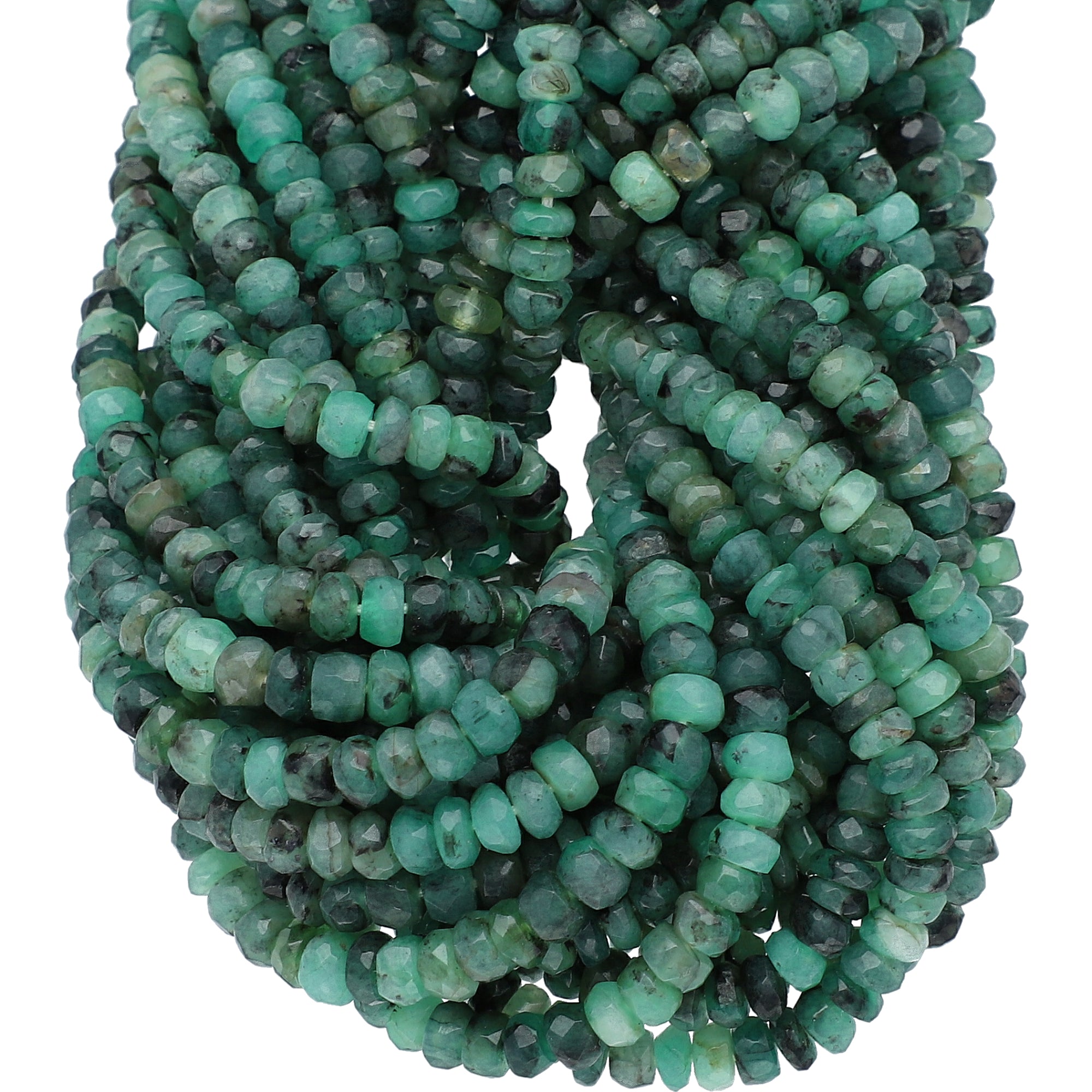Raw Emerald 4.5 To 5 MM Faceted Rondelle Shape Beads Strand 1mm Drill