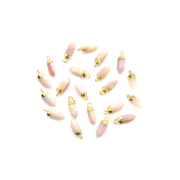 Pink Opal 13X5 MM Bullet Shape Gold Electroplated Pendant (Set Of 2 Pcs)