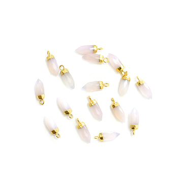 Rose Chalcedony 13X5 MM Bullet Shape Gold Electroplated Pendant (Set Of 2 Pcs) - Jaipur Gem Factory