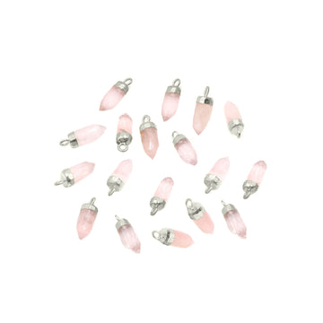 Rose Quartz 13X5 MM Bullet Shape Rhodium Electroplated Pendant (Set Of 2 Pcs)