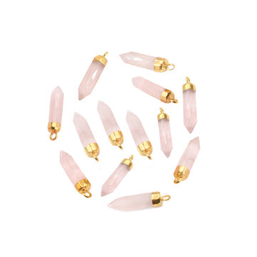 Rose Quartz 19X5 MM Bullet Shape Gold Electroplated Pendant