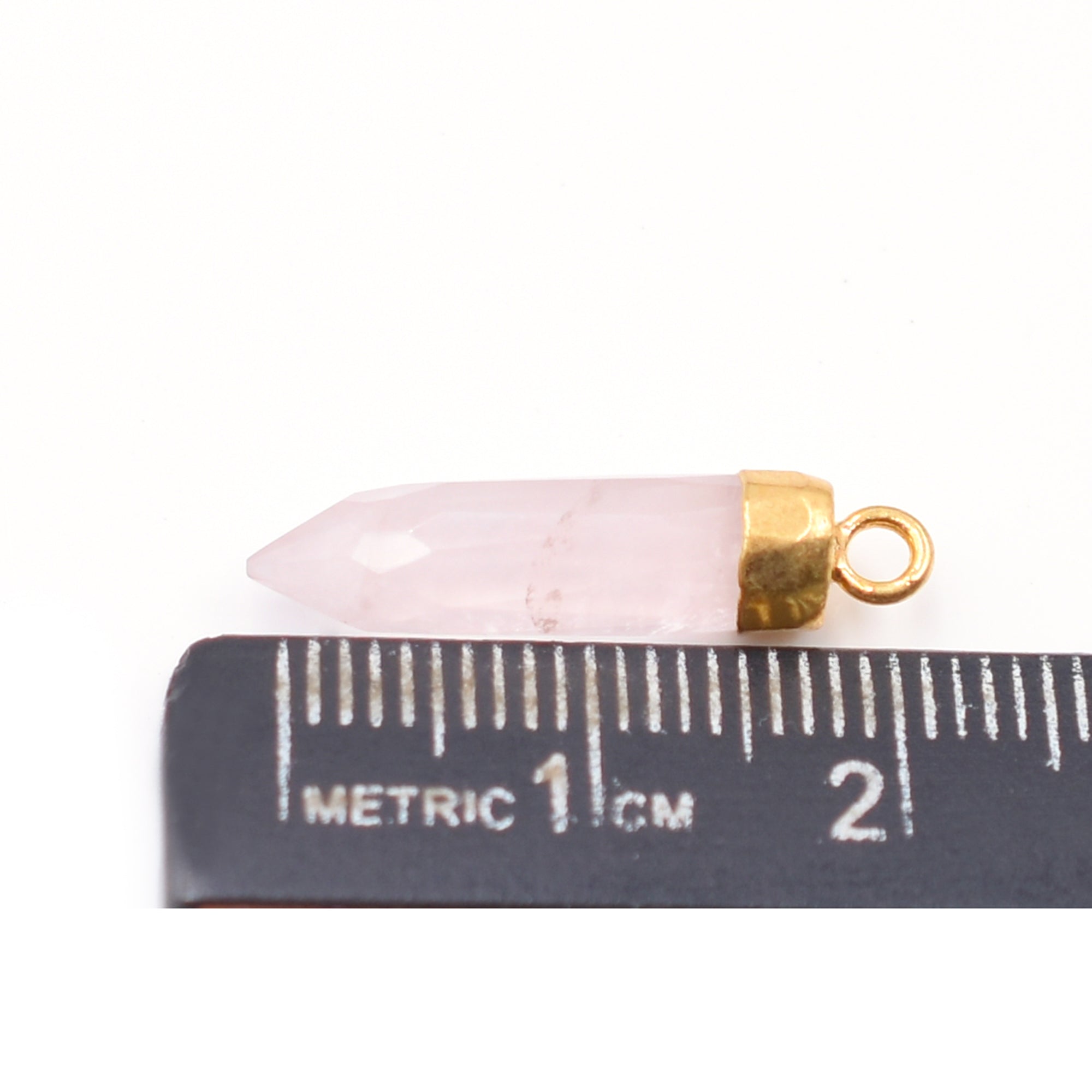 Rose Quartz Bullet Shape 19 x 5 MM Gold Electroplated Pendant