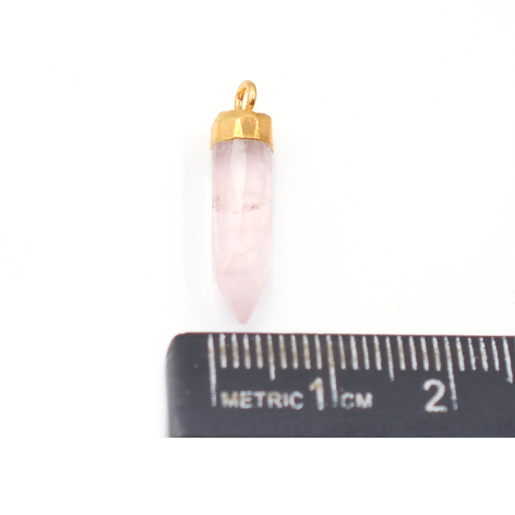 Rose Quartz Bullet Shape 19 x 5 MM Gold Electroplated Pendant
